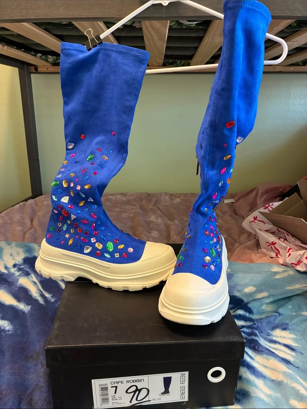 Cape Robbin Royal Blue Over-the-Knee Jeweled Platform Boots